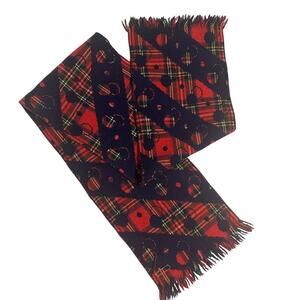 Jaeger Vintage Wool Scarf Red Blue Plaid Geometric Fringed Warm Retro Graphic